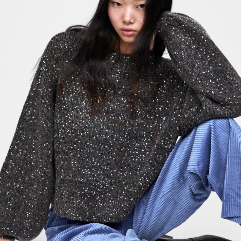 ZARA Gray Sequin Sweater Fall/Winter 2018